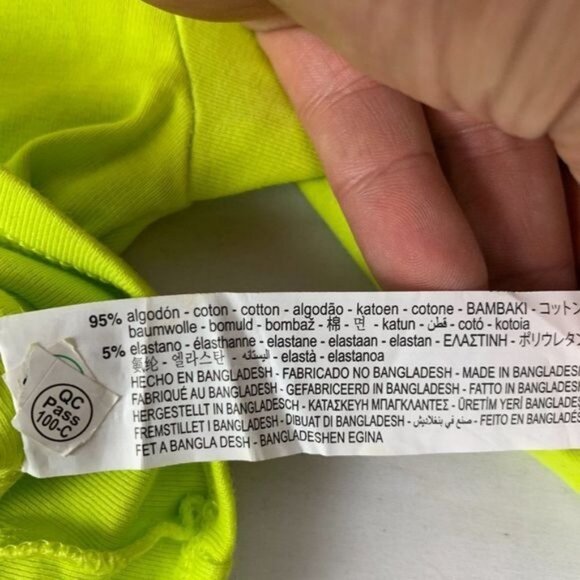 Zara Womens Neon Yellow Long Sleeve Cropped Top Size S 95% Cotton 5% Elastane - Picture 6 of 6